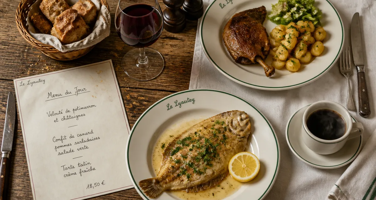 Table de brasserie Le Lyautey à Versailles avec plats français