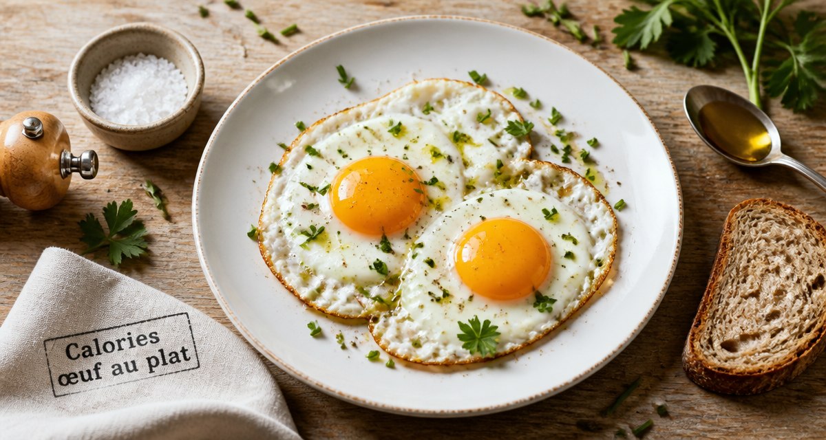 Calorie oeuf au plat sur assiette avec herbes