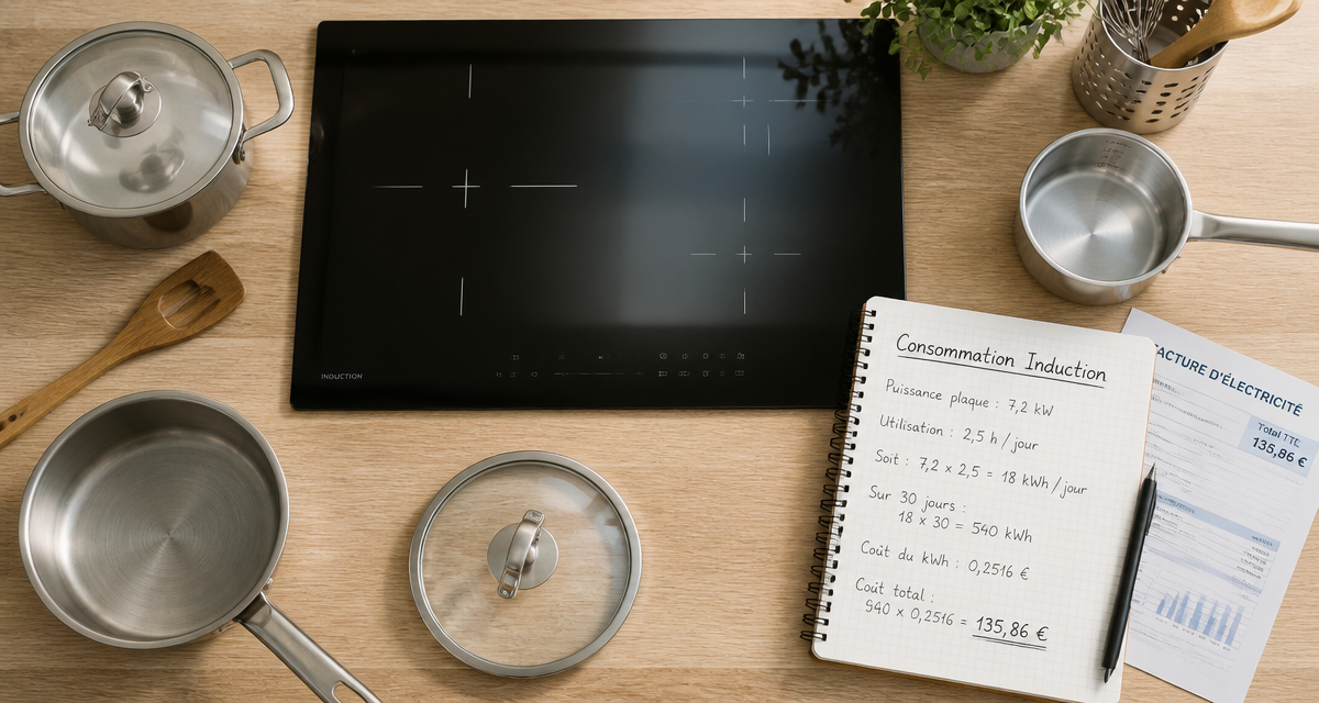 Consommation plaque induction sur plan de travail avec calcul facture