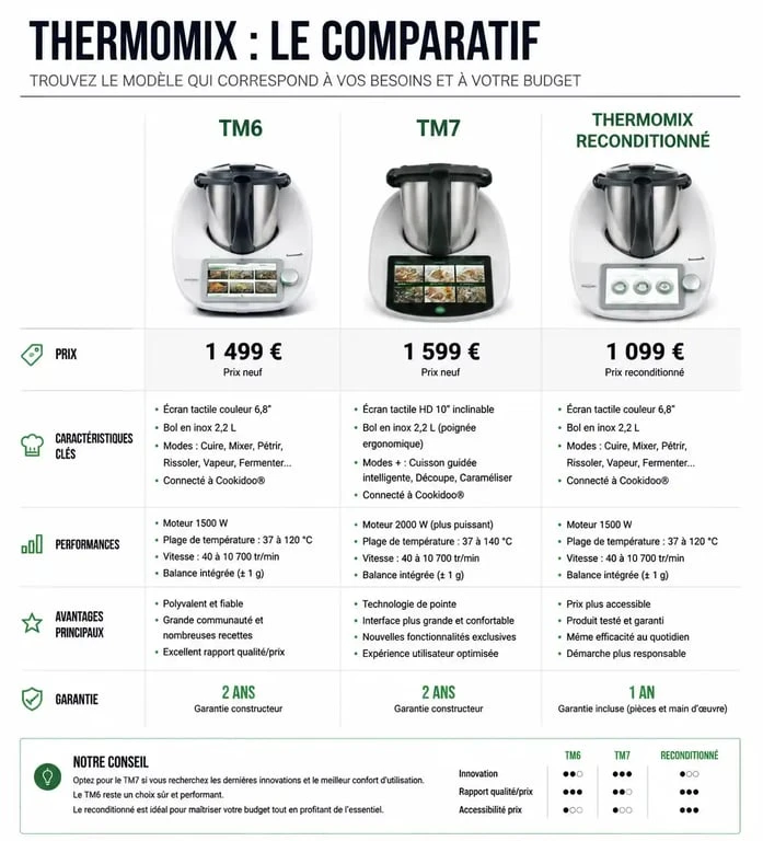 Comparatif des prix et modèles de Thermomix : TM6, TM7 et reconditionné