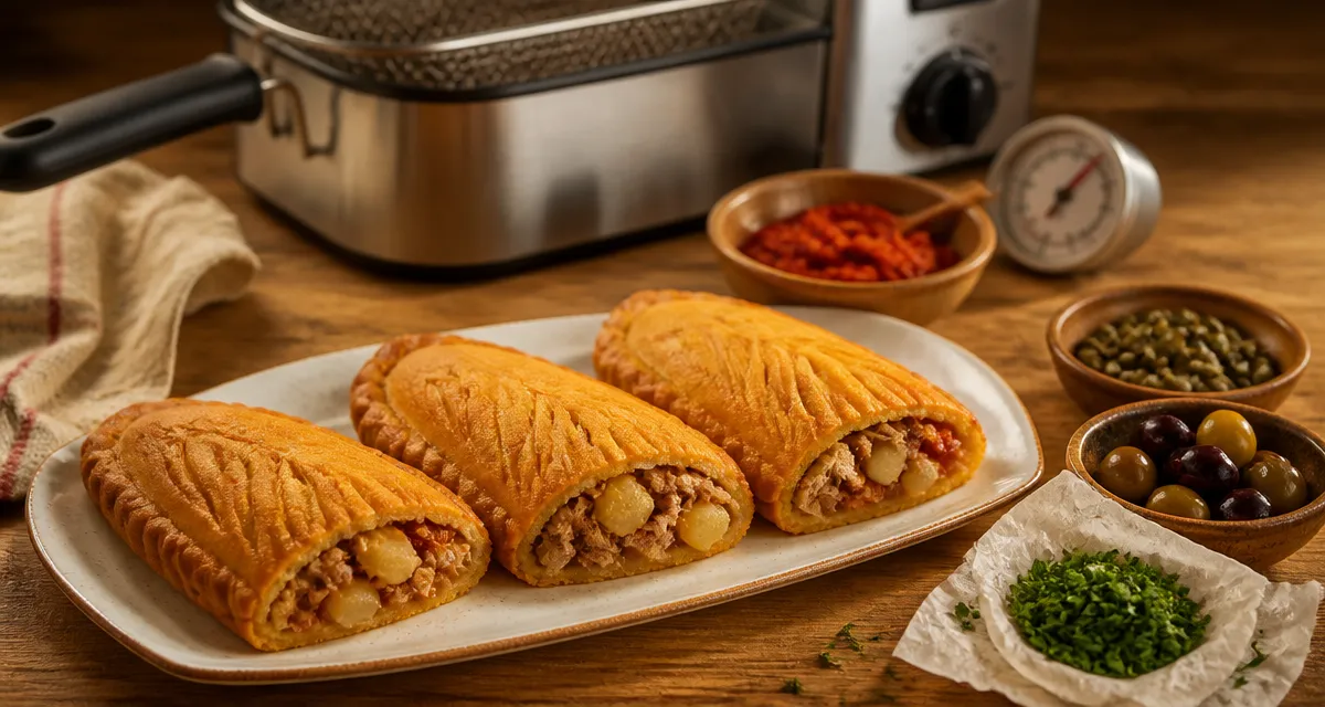 Fricassée tunisienne : pain frit doré, garniture fondante à la harissa