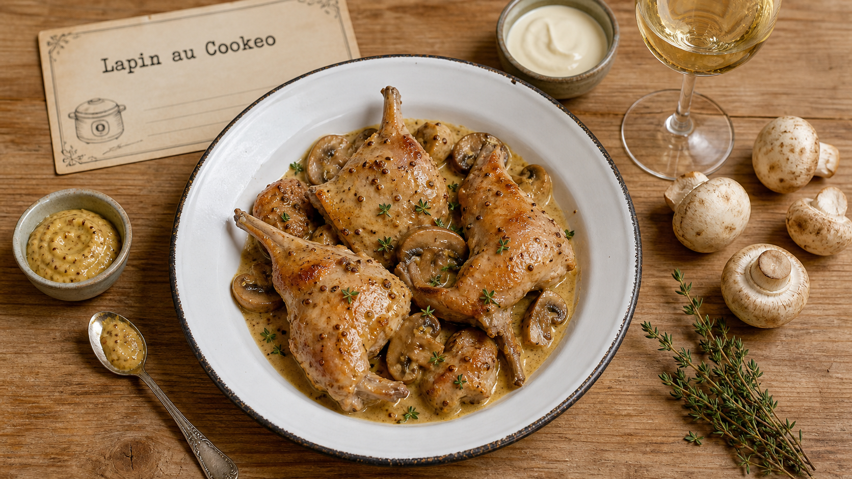 Meilleure recette de lapin au cookeo : lapin à la moutarde et champignons
