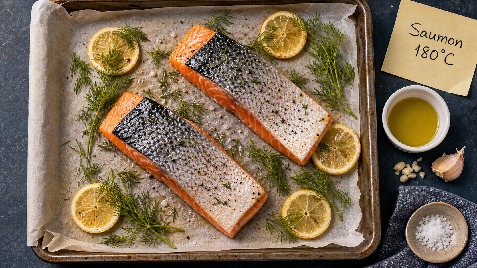 Meilleure recette de saumon au four : saumon nacré au four, citron et aneth