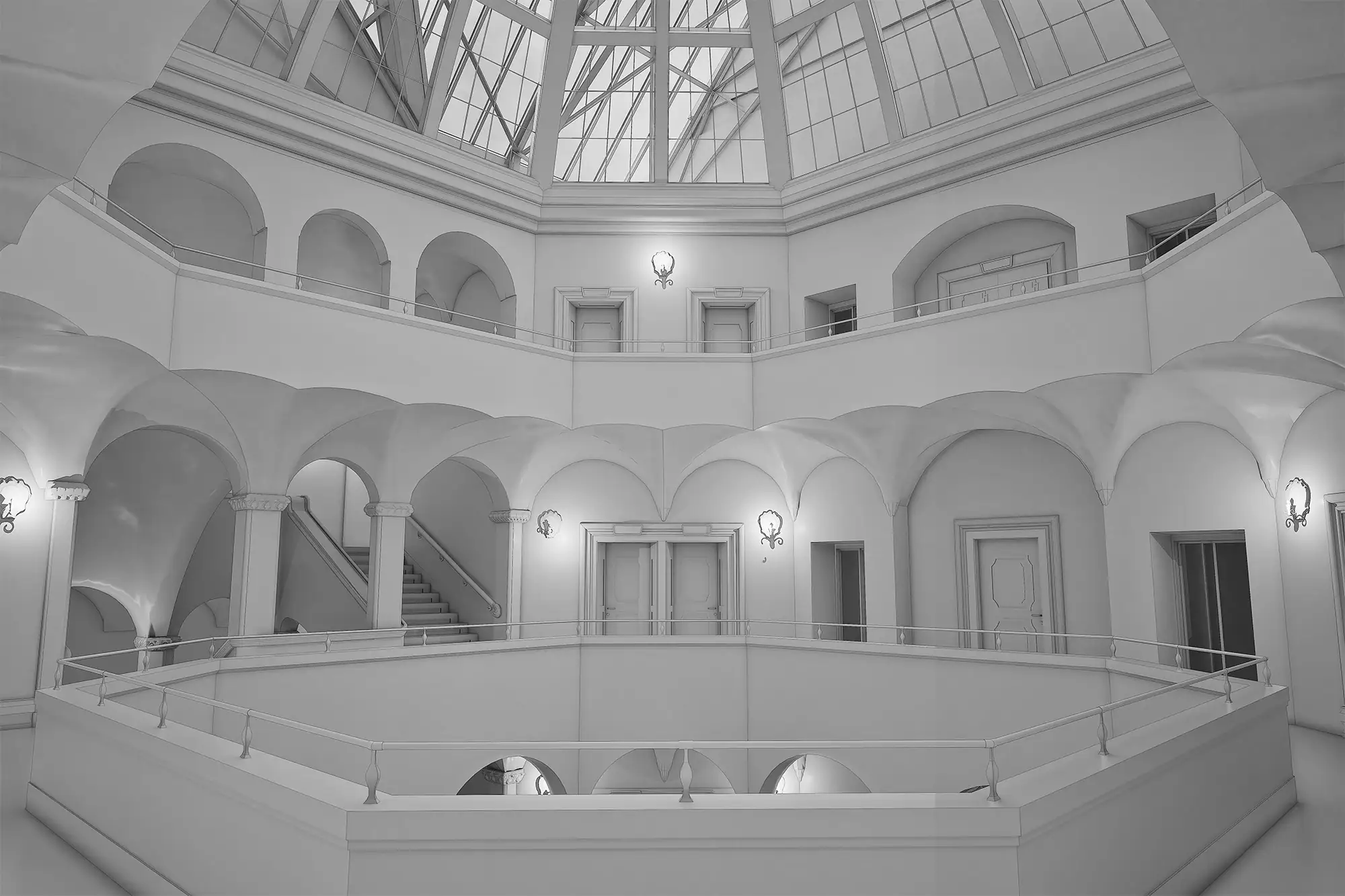 Architekturfotografie eines eleganten Innenraums mit Kuppel in Thun, Schweiz.