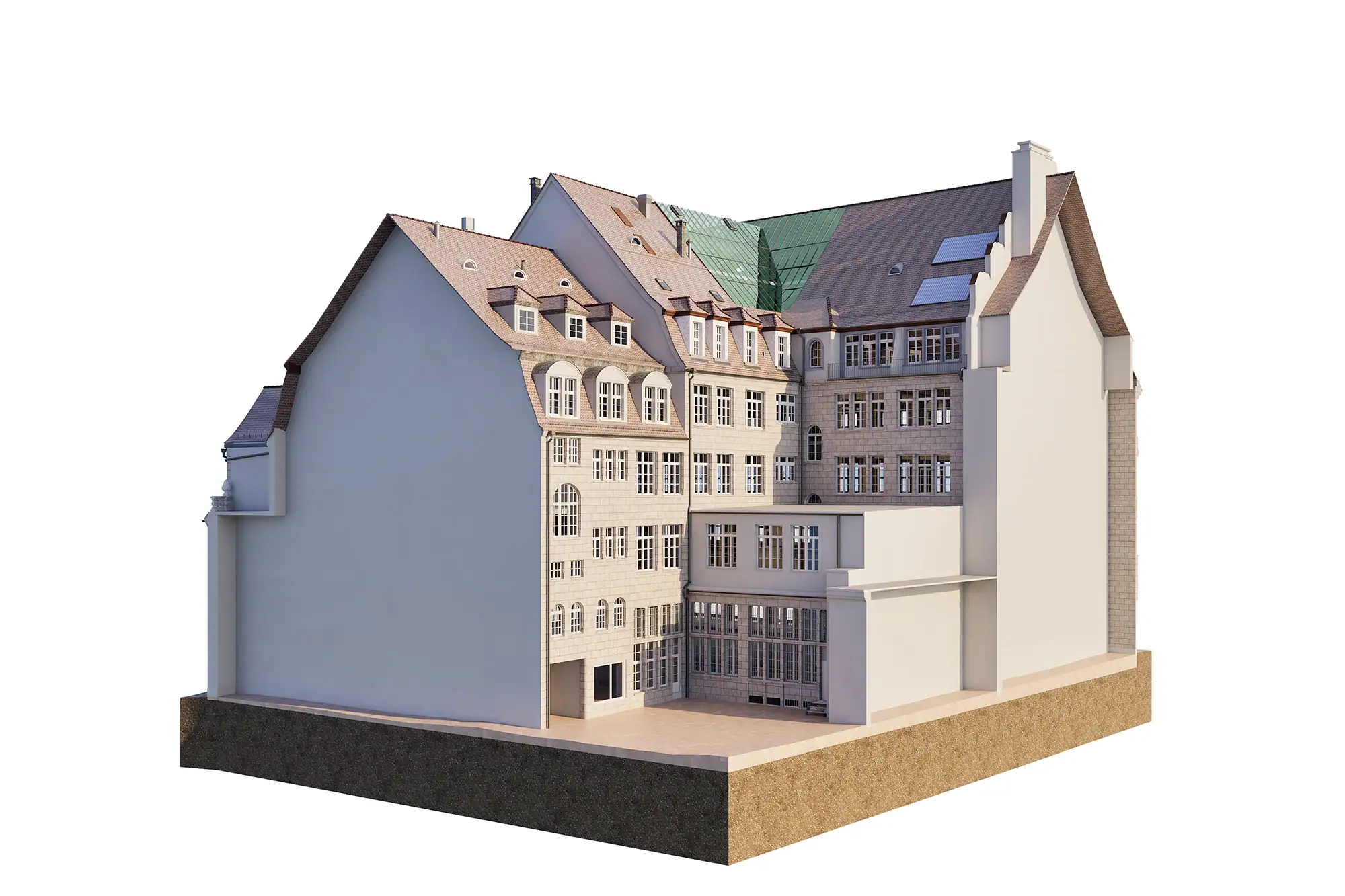 3D-Modell eines Gebäudes für Drohnenvermessung und Geodaten in Thun.