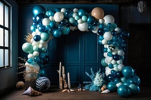 balloon-arch-with-sea-shells-starfish