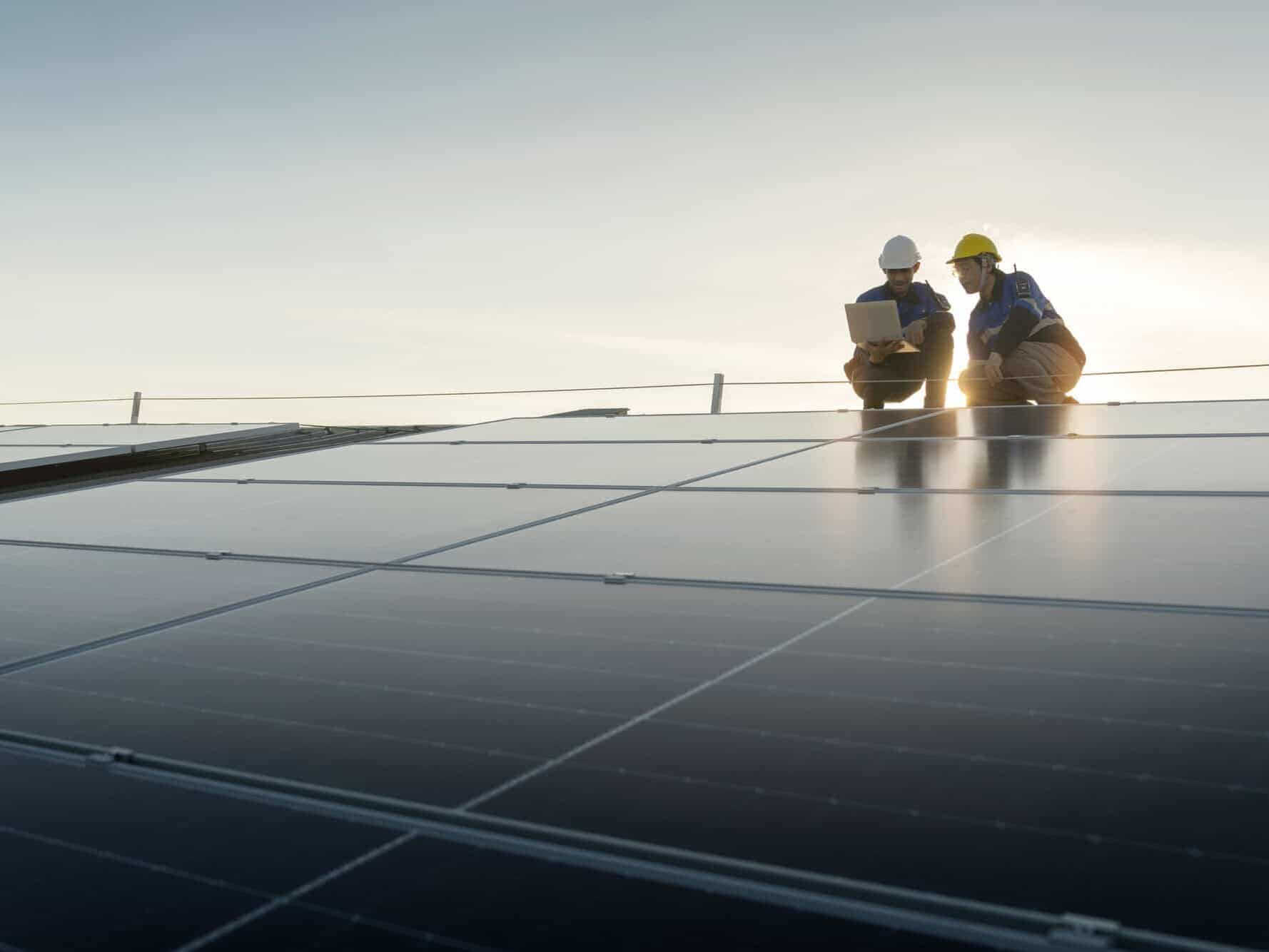 Solar Specialist technician checking solar roof panel