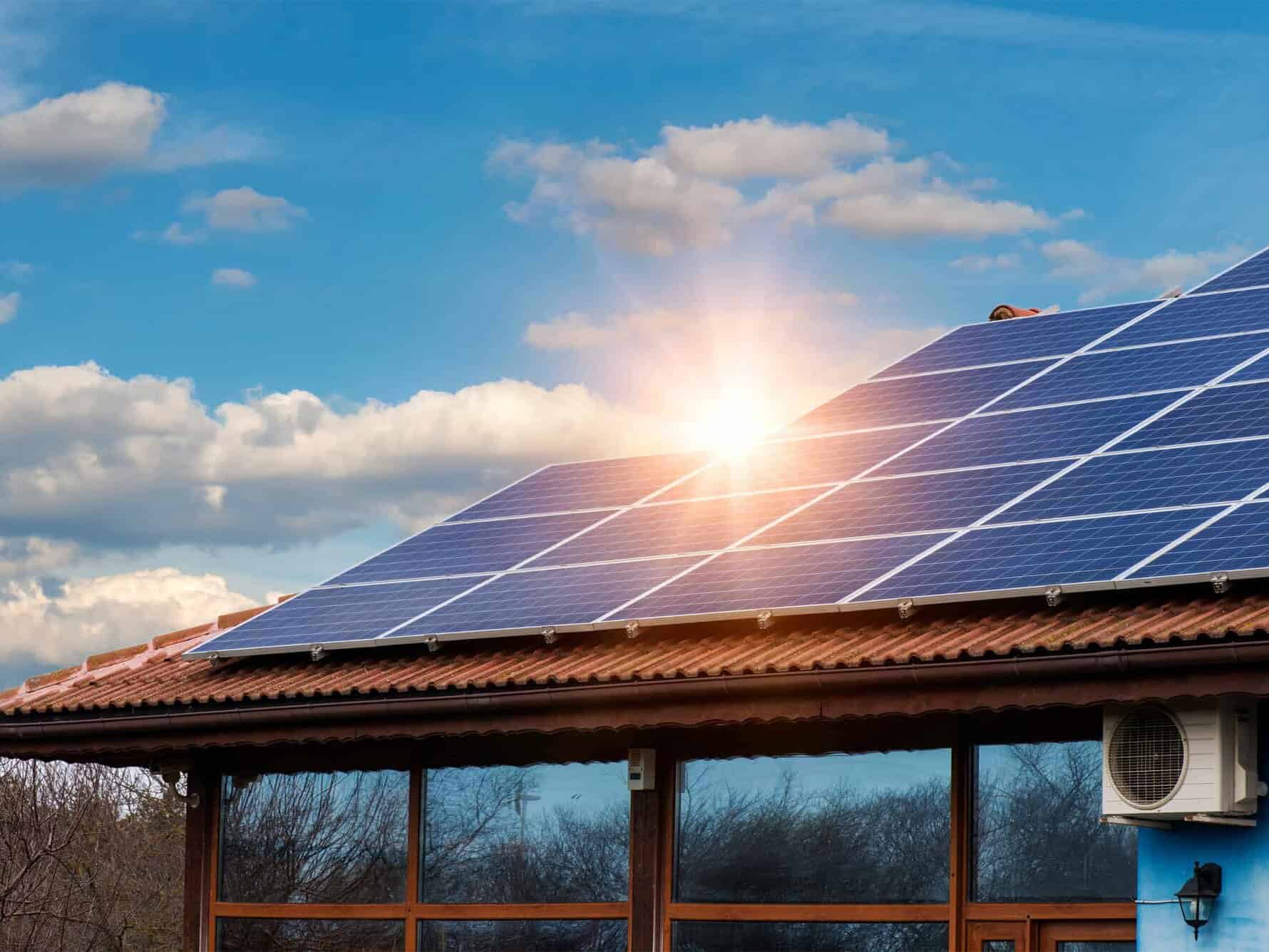 Solar panel on a red roof