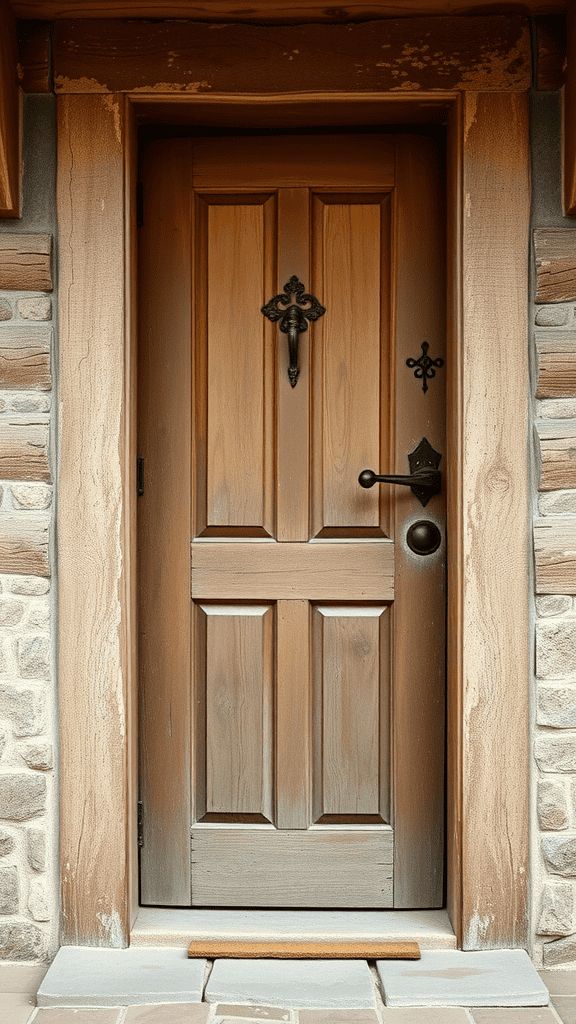 Antique wooden door with decorative hardware
