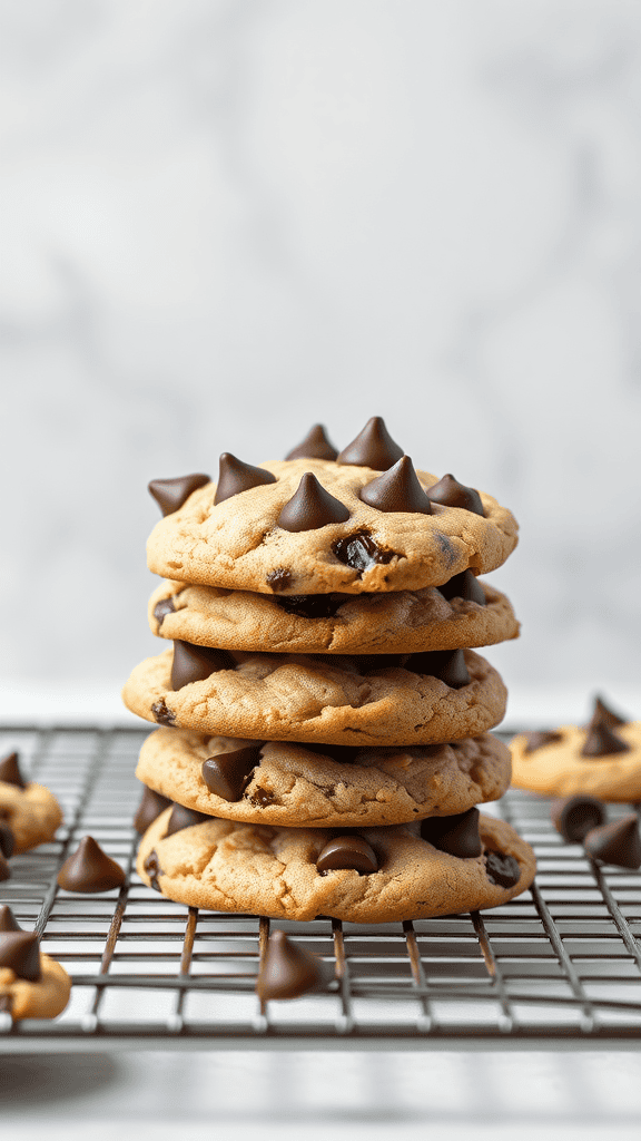Stack of freshly baked chocolate chip cookies