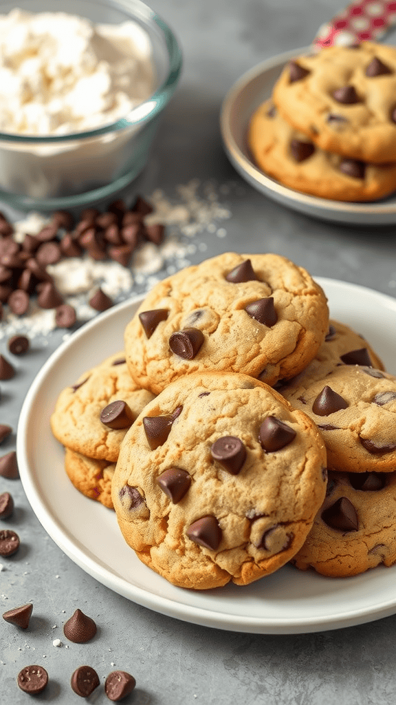 Plate of freshly baked gluten-free chocolate chip cookies