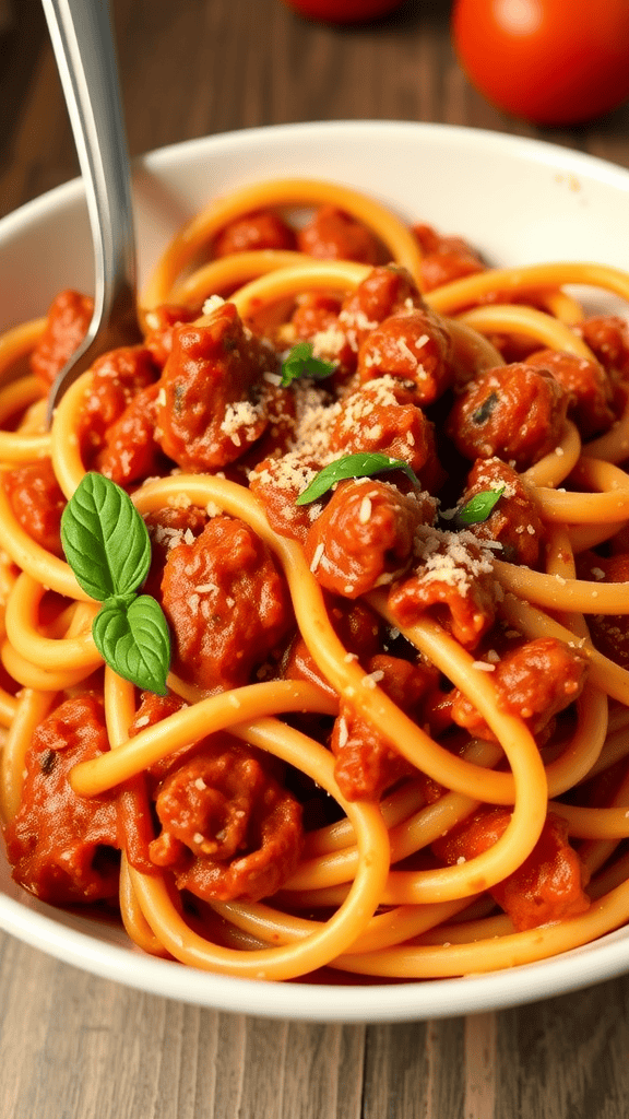 A pan with chopped vegetables being sautéed in olive oil for a flavorful sauce.