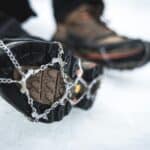 a pair of ice traction hiking cleats
