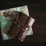 a map and map holder on counter