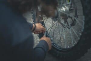 a tire repair happening outdoor