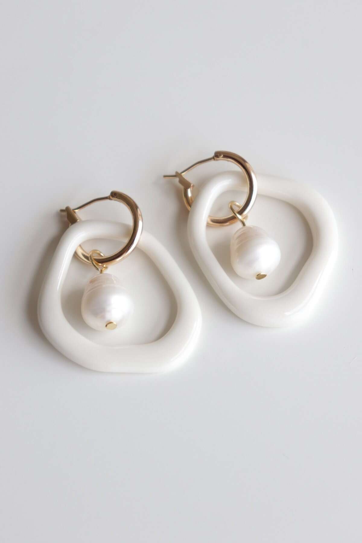 Arp Pearl and Porcelain Hoops - White