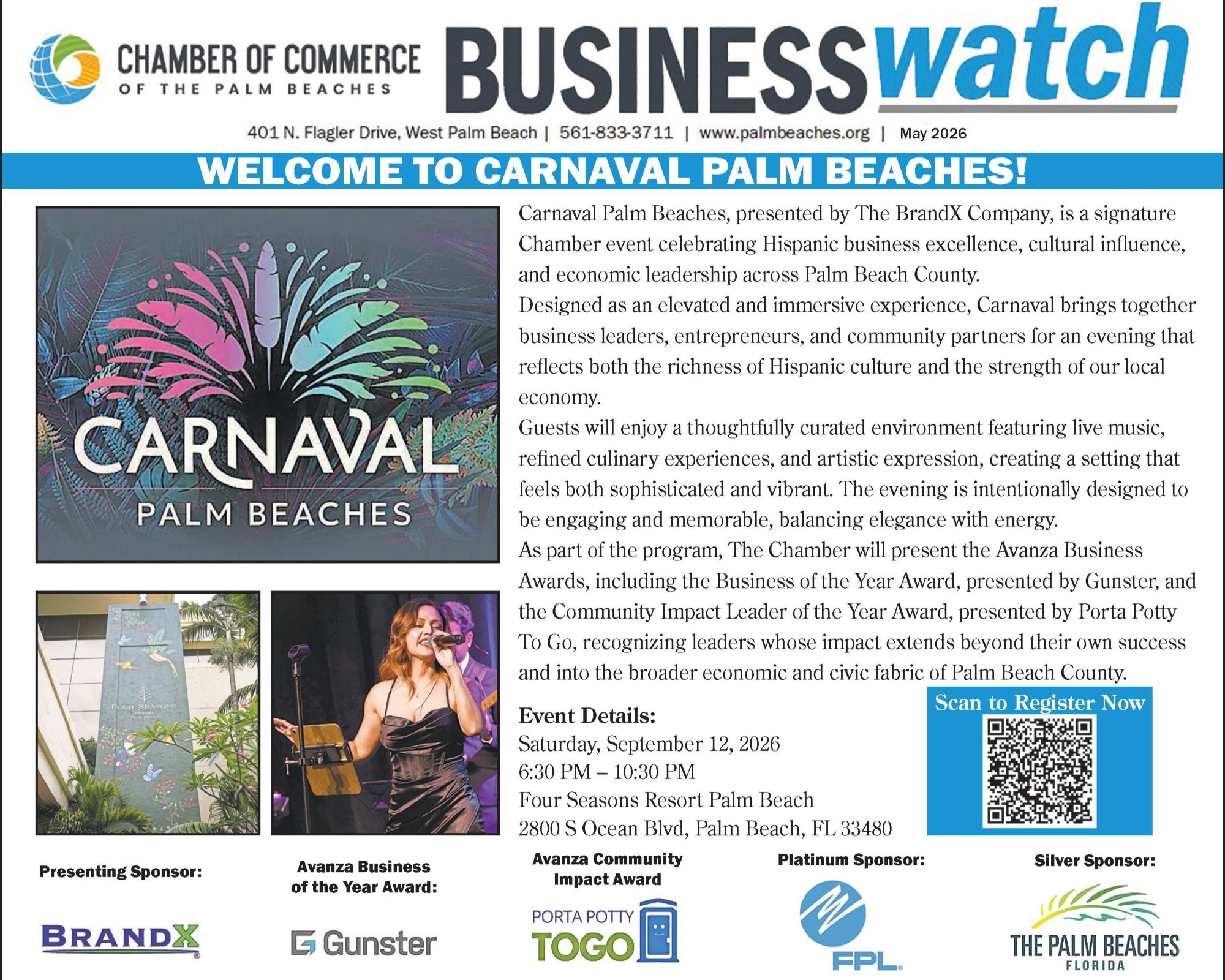 Carnival Palm Beaches event poster with colorful design and event details.