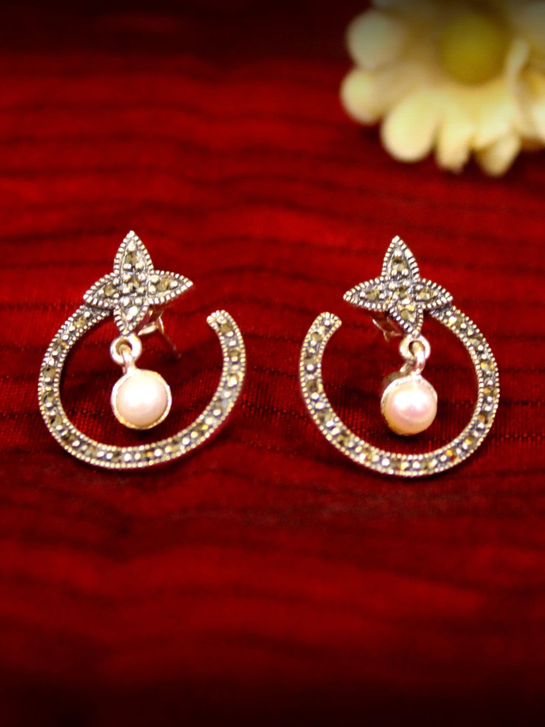Swiss Marcasite Pearl Studs