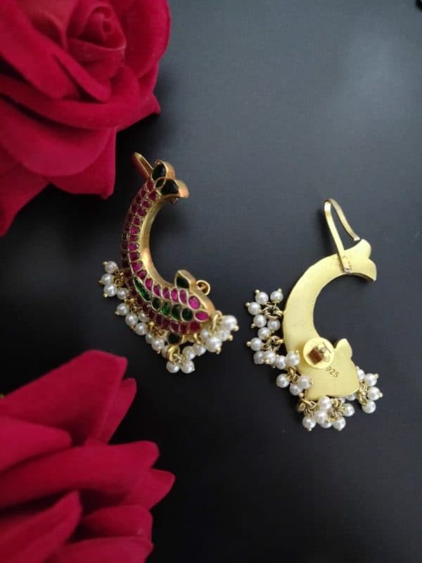 Kundan Fish Ear Clips / Ear Cuffs - GOLD (Pair) - Image 3