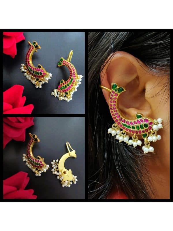 Kundan Fish Ear Clips / Ear Cuffs - GOLD (Pair) - Image 4