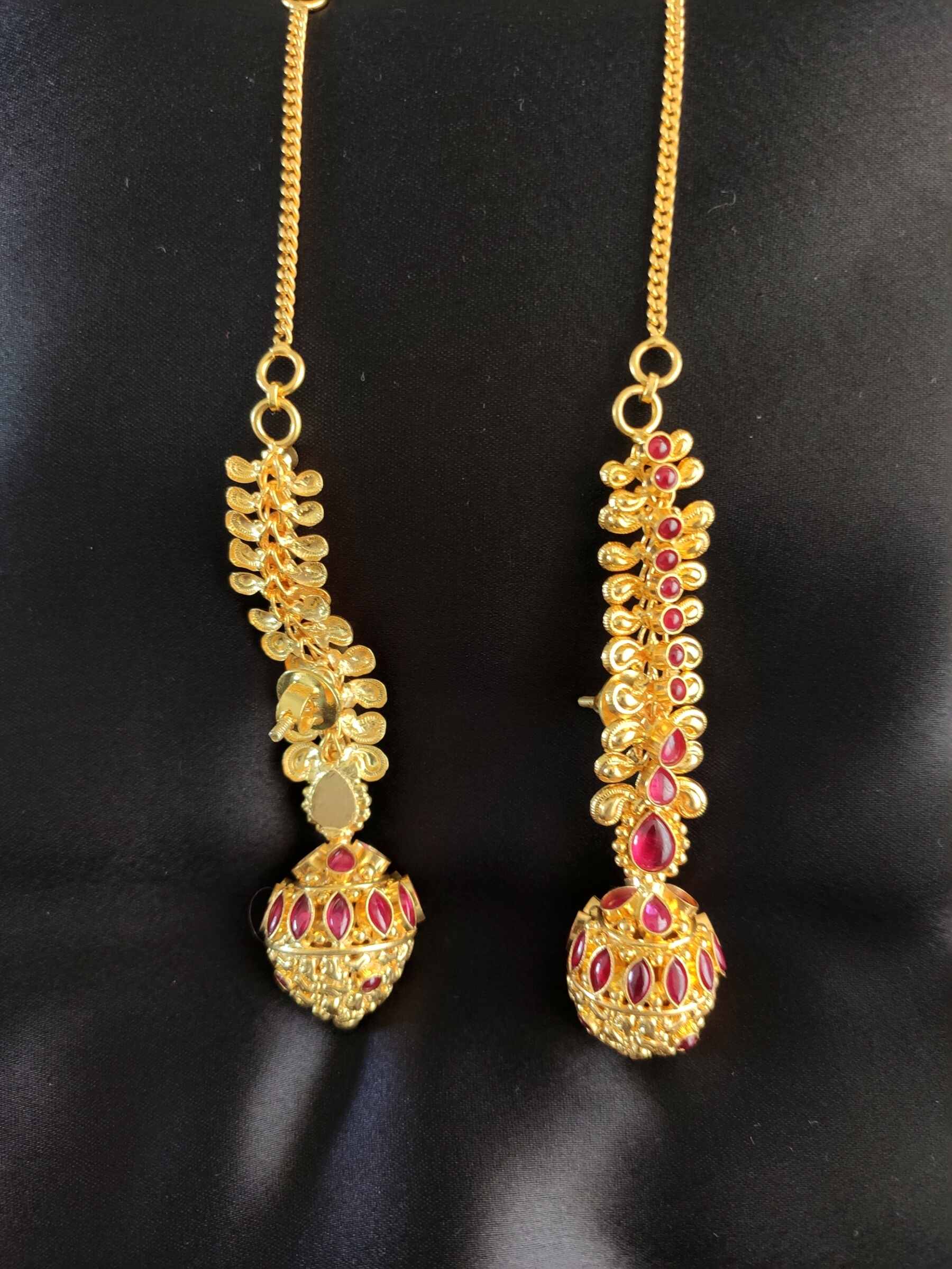 Traditional Pink Kemp Danglers with Attached Ear Chains