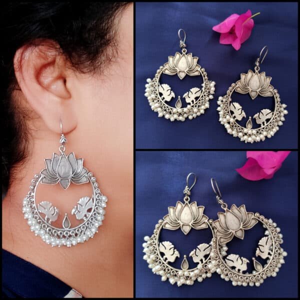 Pearl Lotus Bali Earrings - Image 4