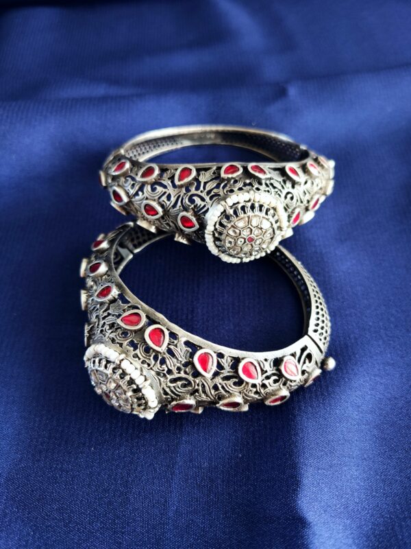 Kempu and Pearl Openable Bangle Kada - Size 2.4 (Pair)