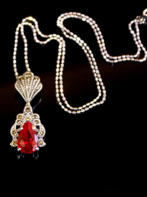 Swiss Marcasite Stone Pendant 1 – Red