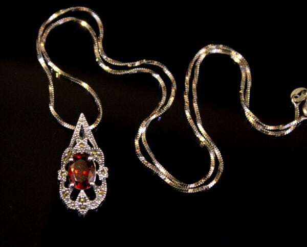 Swiss Marcasite Stone Pendant 2 - Red - Image 2