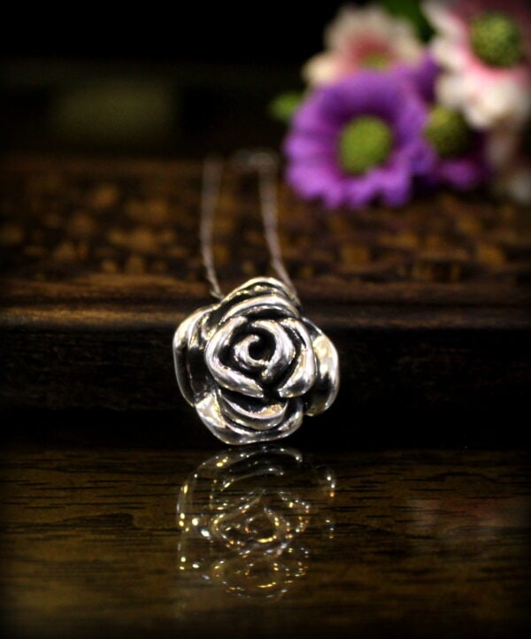 Pure Silver Rose Flower Pendant - Image 3
