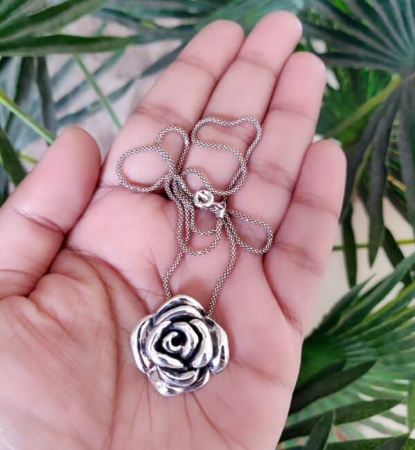 Pure Silver Rose Flower Pendant - Image 2