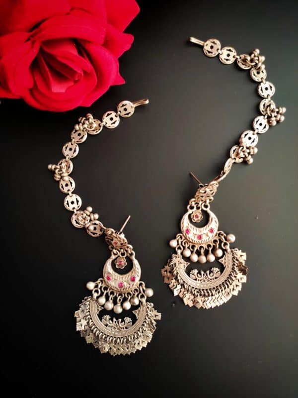 Vintage Chandbali Earrings with Vintage Earchains - Image 3