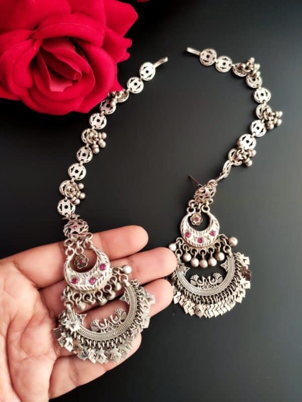 Vintage Chandbali Earrings with Vintage Earchains - Image 2