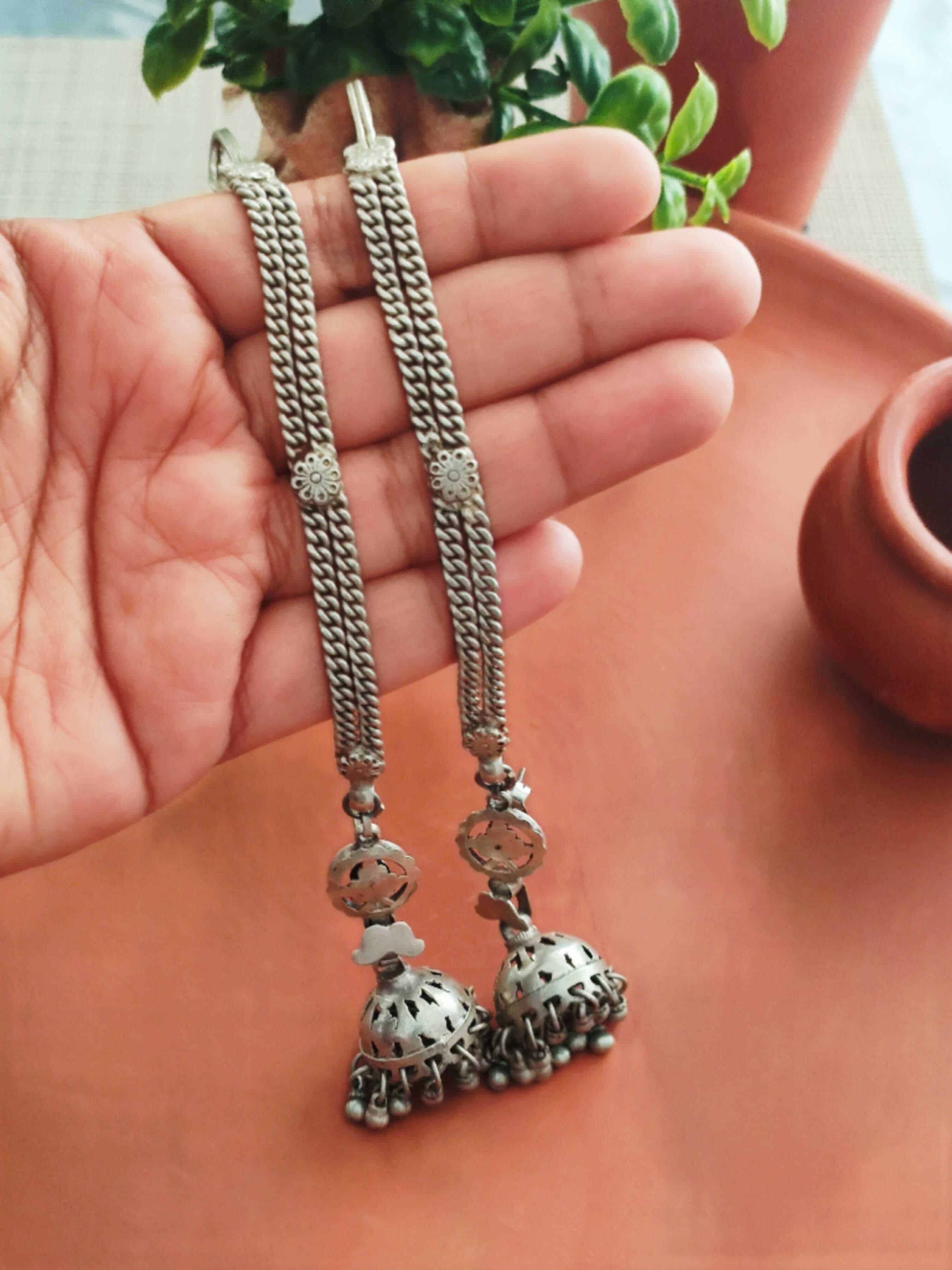 Vintage Jhumka with Attached Earchains - Image 3