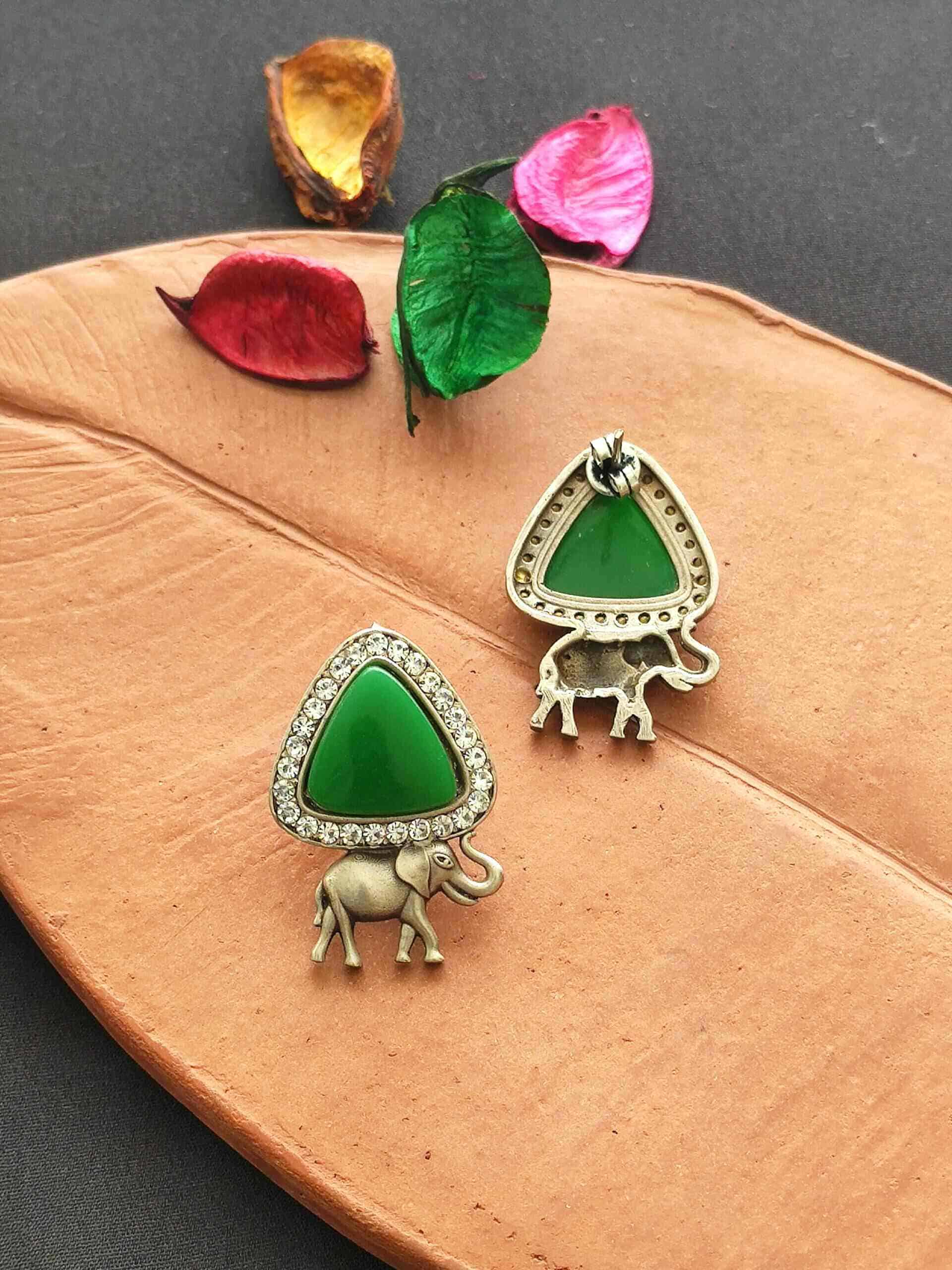 Elephant Studs with Zircons and Onyx