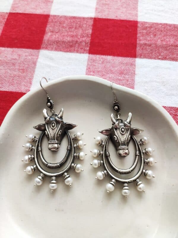 Magnificent Bull Earrings with Pearls- with hook - Image 2