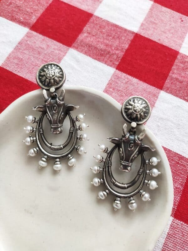 Magnificent Bull Earrings with Pearls- Push back - Image 2