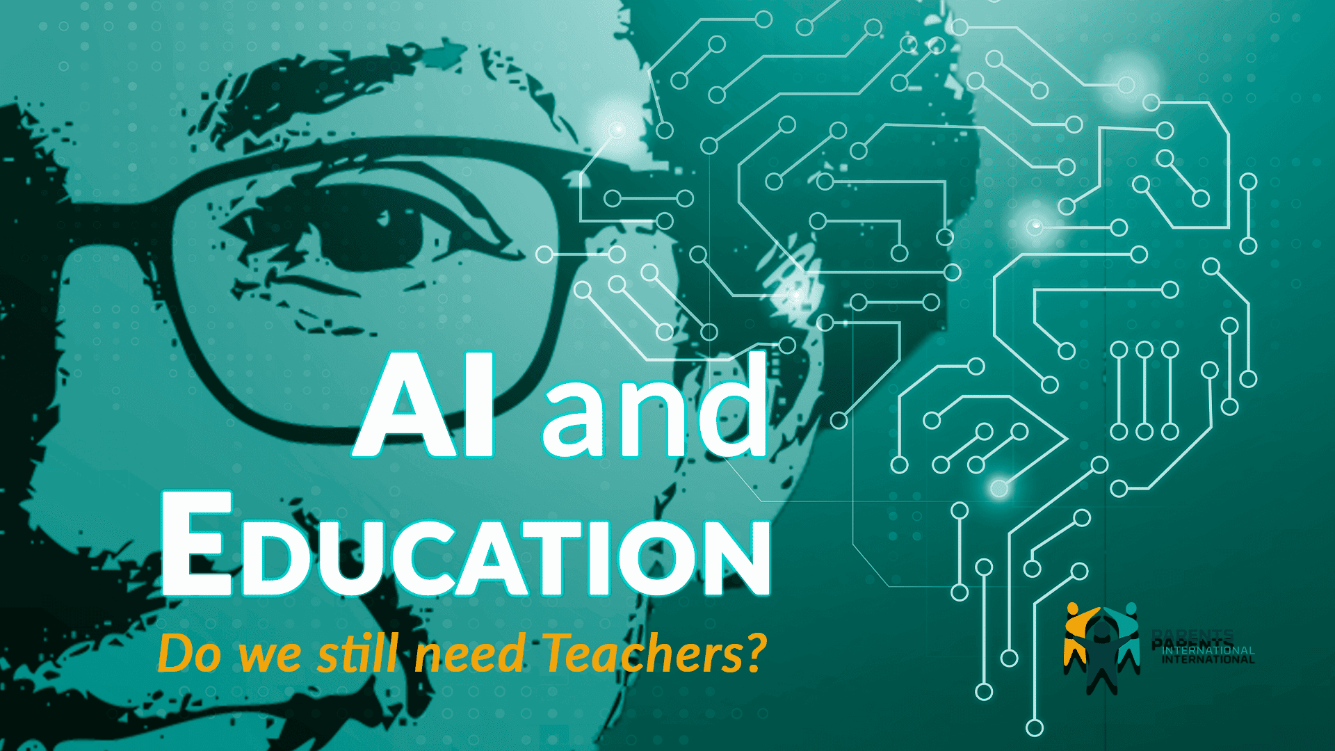 Close-up digital artwork representing the connection between AI and education, with a stylised human face and a circuit-board brain.