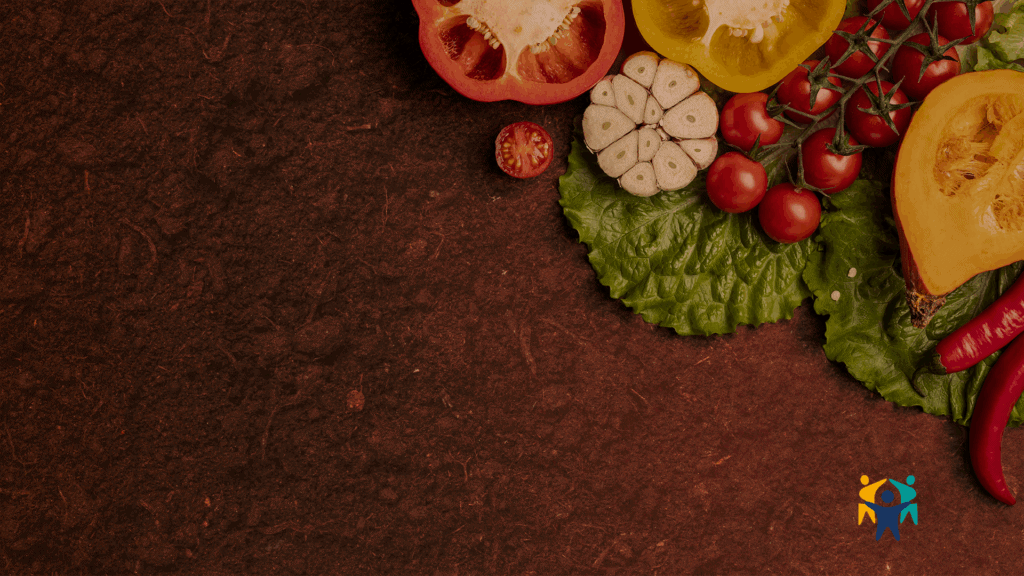 A colourful flat-lay of fresh vegetables and leafy greens beside the bold text “Education over Regulation for Healthy Eating.”