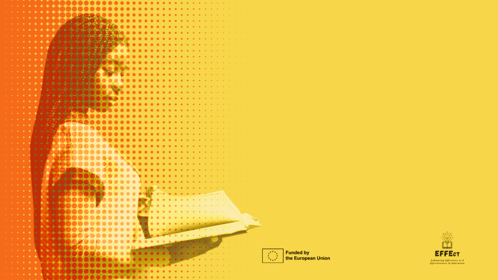 Illustrated poster showing a woman reading a book with the text “Evidence and Efficiency – The EFFEct Project Partners Meet in Budapest”