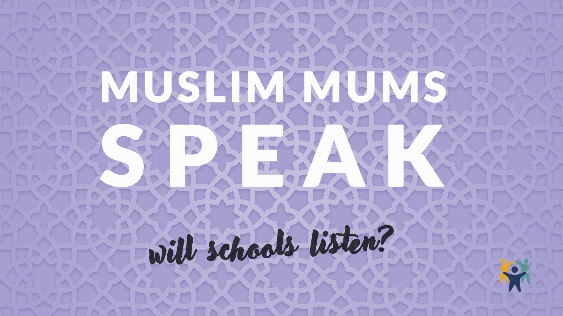 Purple patterned banner with the words “Muslim mums and their children’s schooling”, illustrating an article about muslim mum experiences with schools.