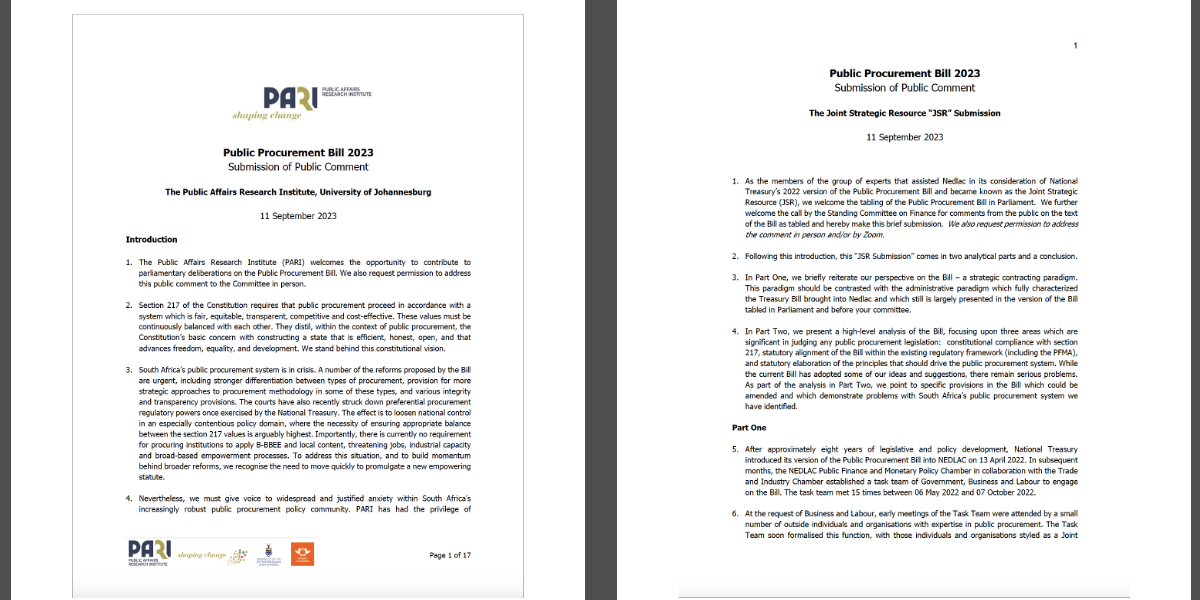 Submissions on the new Public Procurement Bill