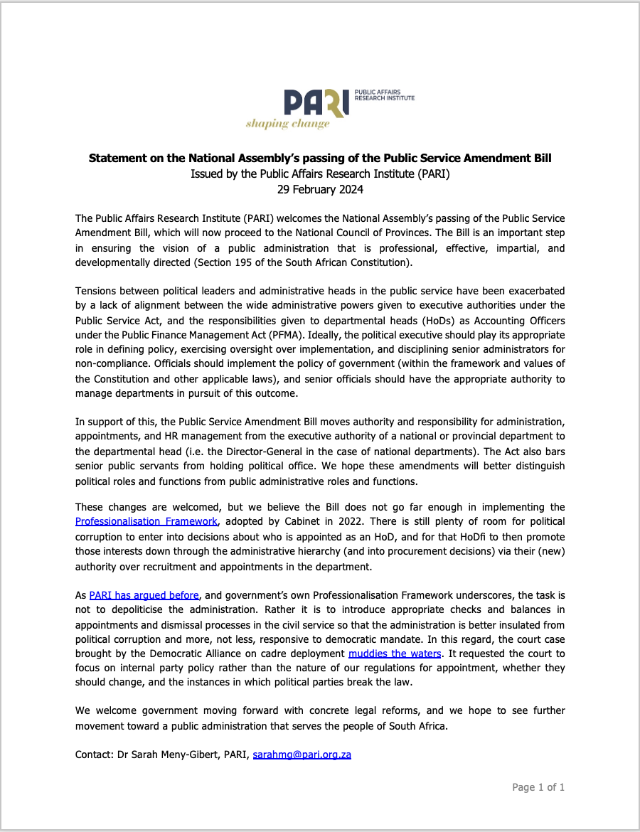 Statement | The Public Service Amendment Bill does not go far enough
