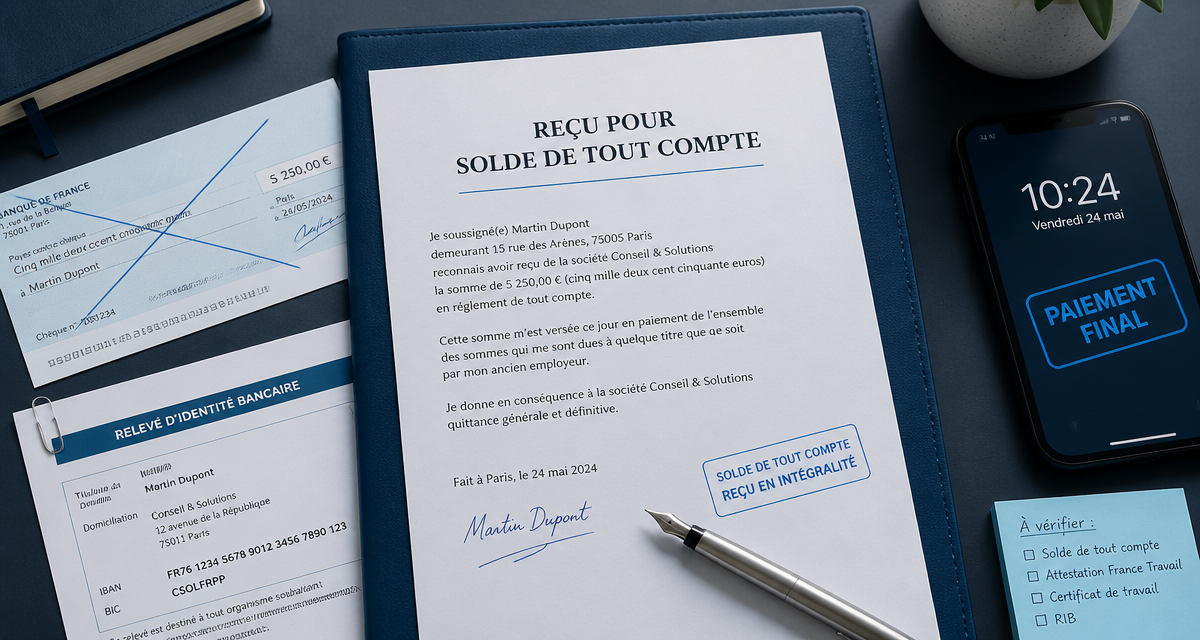 délai paiement solde de tout compte chèque ou virement sur bureau