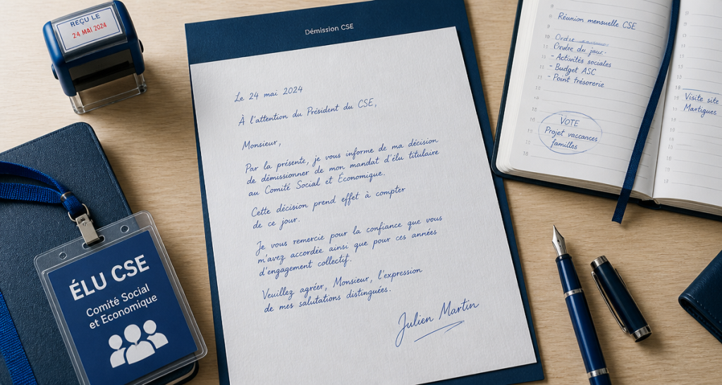 demission du cse lettre sur bureau