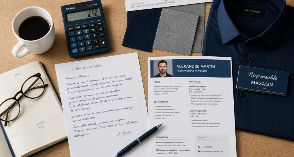 lettre de motivation responsable magasin sur bureau