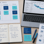 outils de management sur table de travail moderne