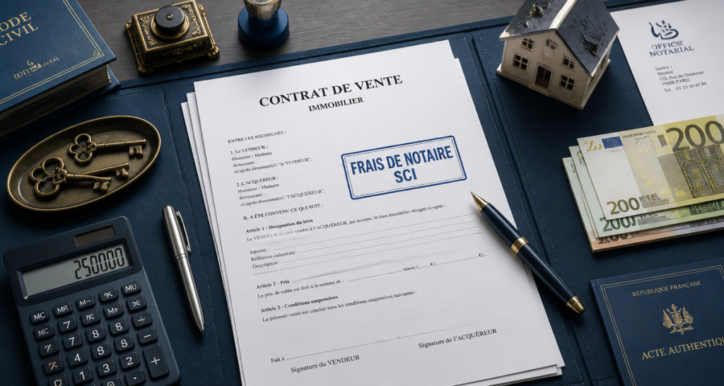 frais de notaire pour une sci sur bureau notarial