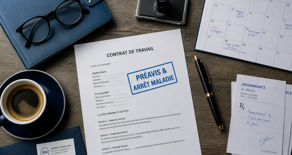 preavis et arret maladie sur contrat de travail bureau