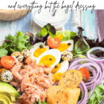 Pinterest pin for cobb salad with salmon and everything but the bagel dressing